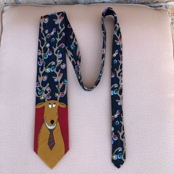 Hallmark Yule Tie Greeting Made USA Red Black Reindeer Christmas Necktie - Picture 4 of 8